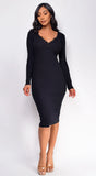 Aura Button Ribbed Midi Dress Black