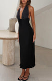 Guess You Miss Me Halter Midi Dress Black Ivory Dot