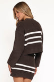 Sara Sweater Set Mini Skirt Chocolate Cream Stripe