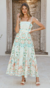 Nellie Midi Dress Aqua Aurora Print