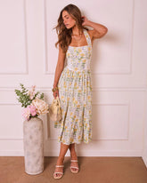 Sunlit Horizon Floral Halter Neck Midi Dress