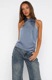 Tell Me Its Nothing Halter Top Slate Grey