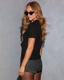 Lylah Sequin Neckline Short Sleeve Sweater