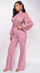 Nerine Crochet Lace Mesh Jumpsuit Pink