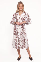 Lira Long Sleeve Midi Dress Brown Print