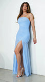 Verla One Shoulder Ruched Maxi Dress Blue