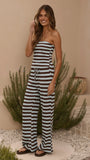 Milla Strapless Top Pants Set Brown Blue Stripe