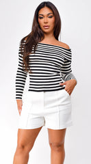 Pasadena Off Shoulder Ribbed Top Black