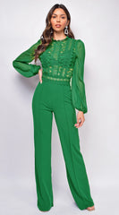 Nerine Crochet Lace Mesh Jumpsuit Kelly Green