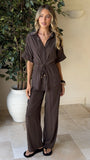 Velice Tie Top and Pants Set Brown
