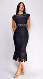 Phoebe Eyelet Lace Ruffle Midi Dress Black