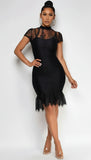 Caspia Black Lace Bandage Midi Dress