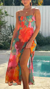 Rahima Maxi Dress Orange Floral