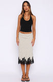 Knew Its You Midi Skirt Off White Black Polka Dot