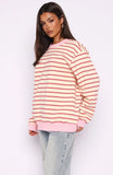 Happy Go Lucky Oversized Sweater Cream Red Stripe