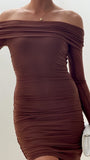 Isadora Off Shoulder Mini Dress Chocolate
