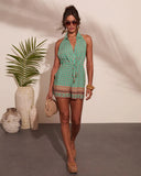 Alaniah Abstract Collared Halter Neck Romper