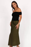 Nellie Satin Midi Skirt Olive