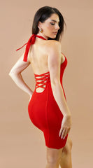 Cintara Knit Halter Neck Mini Dress Red