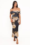 Koda Off Shoulder Midi Dress Black Floral