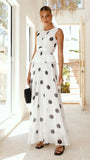 Cambree Peplum Top and Maxi Skirt Set White Black Polka Dot
