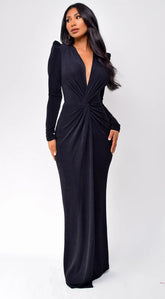 Melissa Metallic Front Twist Maxi Dress Black