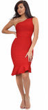 Venus Red Asymmetric Ruffle Bottom Bandage Dress
