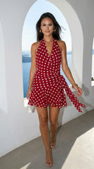 Amour Polka Dot Wrap Mini Dress Red