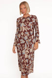 Morena Long Sleeve Midi Dress Brown Floral