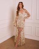 Bold Grace Floral Mesh Corset Maxi Dress
