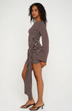 On Her Throne Off Shoulder Long Sleeve Mini Dress Chocolate Marle Stripe