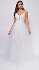 Brighton Off White A Line Layered Tulle Beaded Applique Bridal Gown