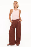 Elinor Cuffed Linen Pant Brown