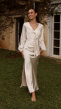 Ivy Long Sleeve Tie Front Maxi Dress Champagne