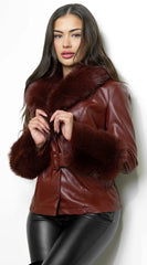 Anzhelina Faux Fur Leather Jacket Brown
