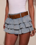 Gisela Belted Denim Mini Skirt