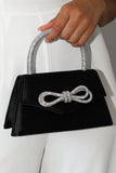 Flicka Rhinestone Bow Bag Black Satin