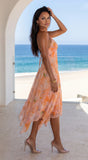 Esperalia Floral Halter Asymmetric Midi Dress Orange Multi