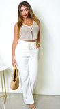 Soft Mode Linen Blend Wide Leg Pants White