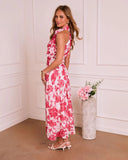 Marlisse Pleated Floral Halter Neck Maxi Dress