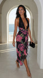 Noiréva Lace Halter Floral Maxi Dress Black Multi