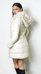 Glacier PU Puffer Fur Jacket Cream