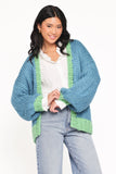 Anige Contrast Trim Cardigan Blue Green