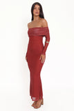 Zeva Off Shoulder Maxi Dress Burgundy Spot