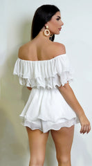 Karli Off Shoulder Ruffled Romper White
