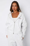 Cant Miss It Boxy Zip Front Hoodie Grey Marle Rose Gold