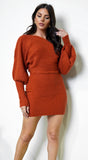 Moscow Off Shoulder Sweater Mini Dress Rust