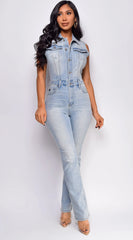 Nyssa Sleeveless Denim Jumpsuit Blue