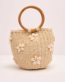 Aura Bloom Woven Embroidered Bucket Bag