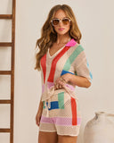 Cannes Coast Striped Crochet Cover Up Top